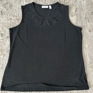 NWOT Susan Graver Liquid Knit Black Sleeveless Tank Top Shirt XL Lace Accent